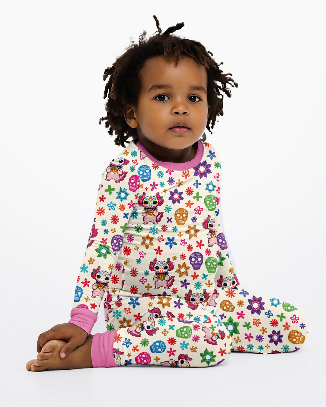 Sugar Skull Axolotl  Bamboo Two Piece Long Sleeve Pajama Set