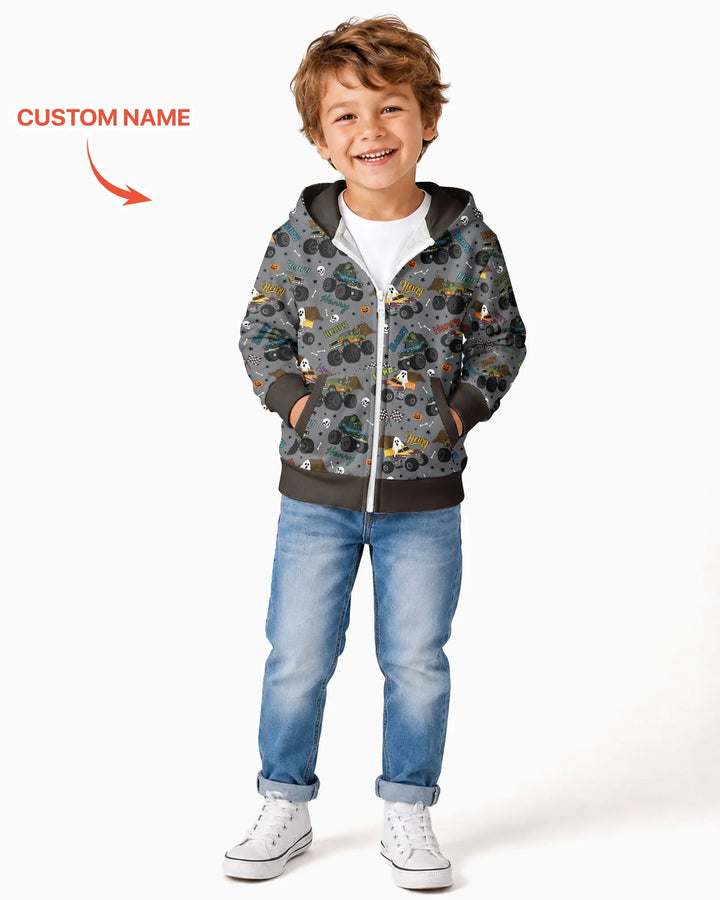 Custom Name Halloween Creepy Crusher Family Matching Bamboo Zip Hoodie