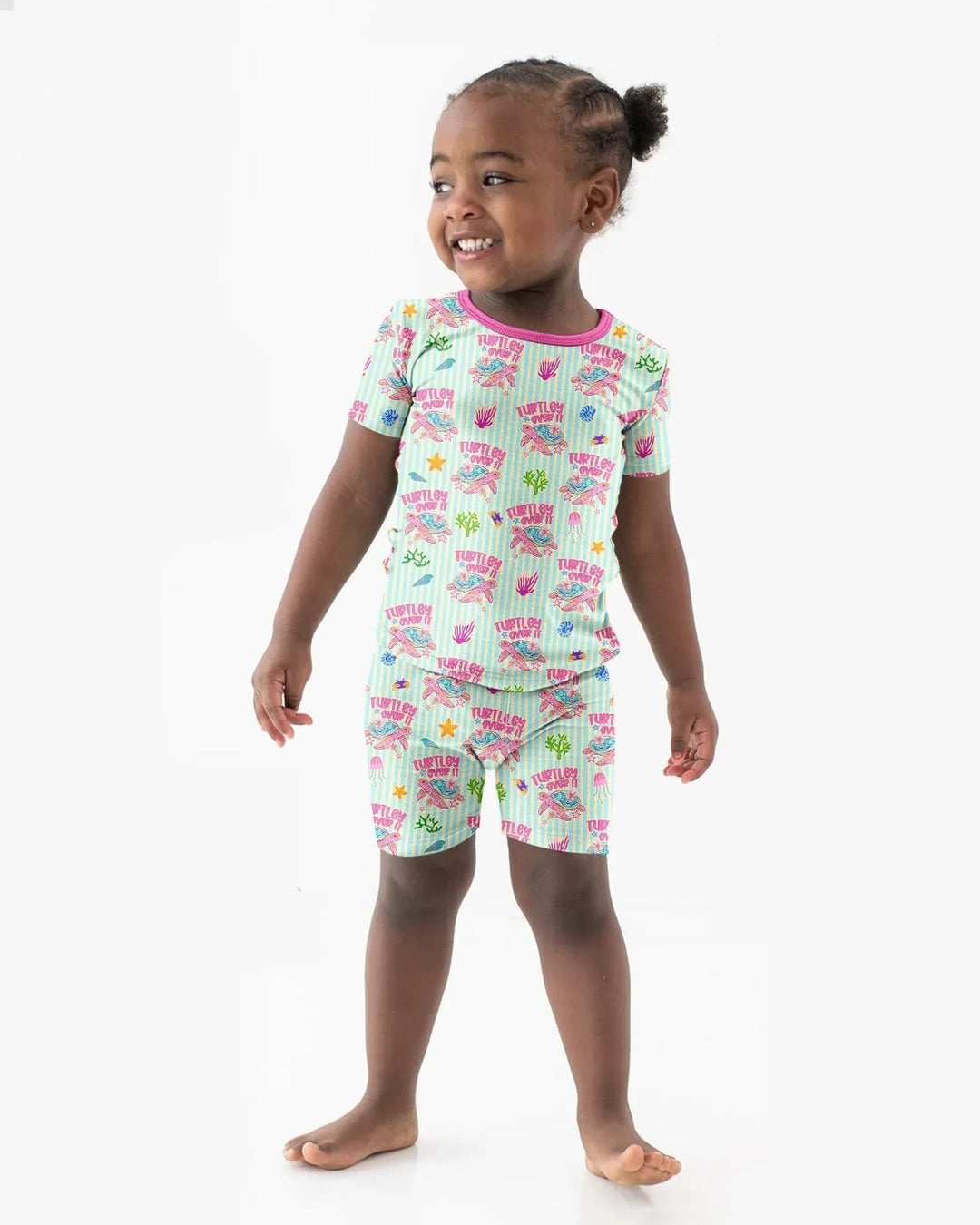 Turtley Over It Family Matching Bamboo Two Piece Short Sleeve Shorts Pajama Set