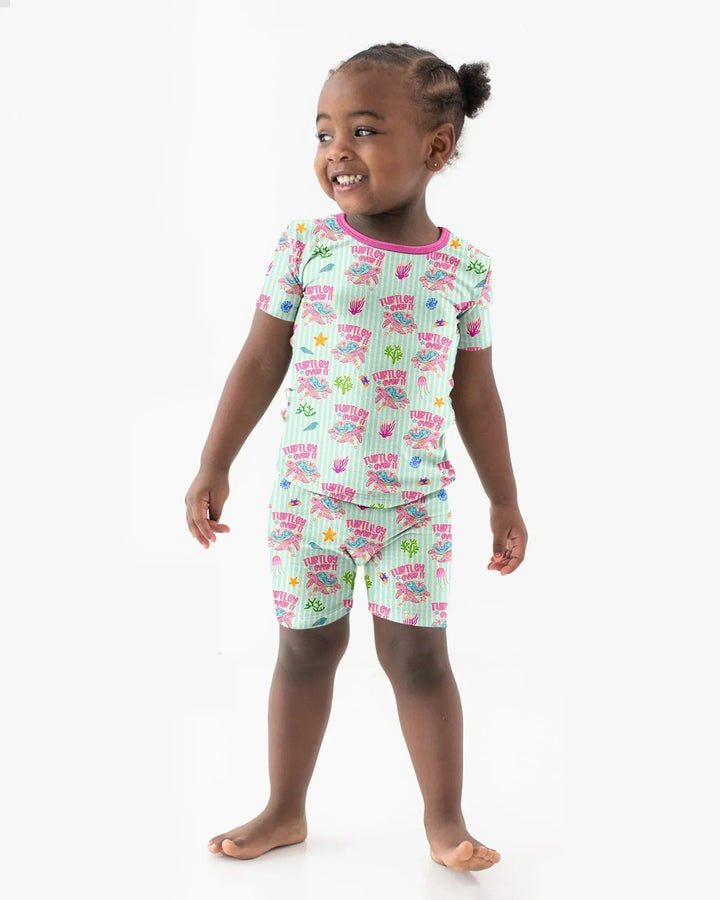 Turtley Over It Family Matching Bamboo Two Piece Short Sleeve Shorts Pajama Set