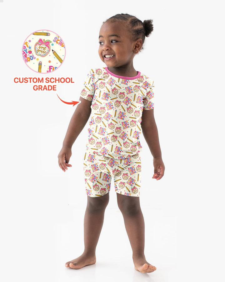 Custom School Grade First Day Cutie Bamboo Two Piece Short Sleeve Shorts Pajama Set
