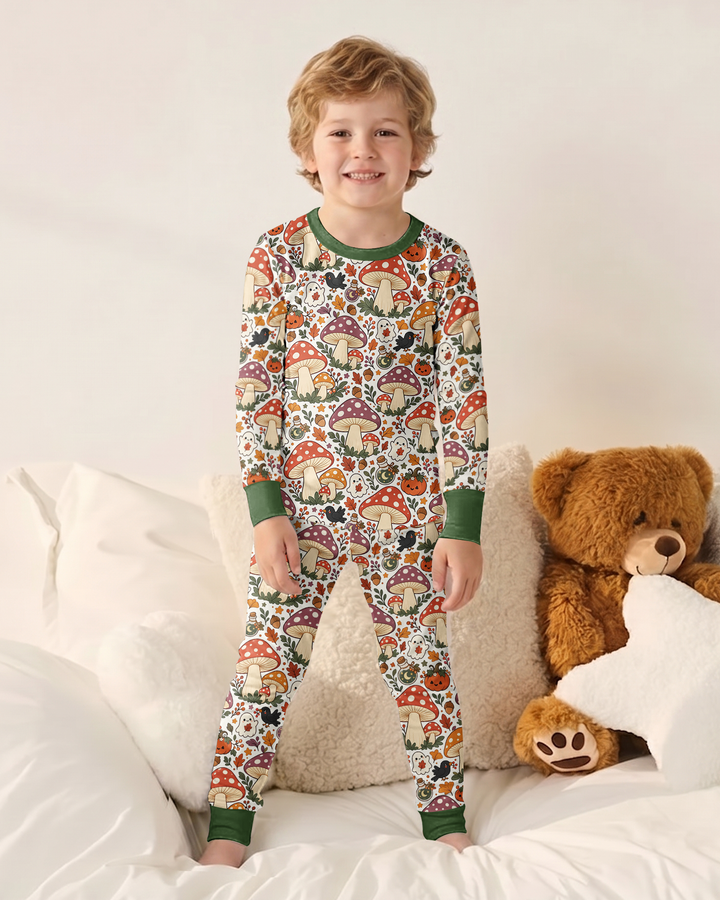 Fall Ghost Mushrooms  Bamboo Two Piece Long Sleeve Pajama Set