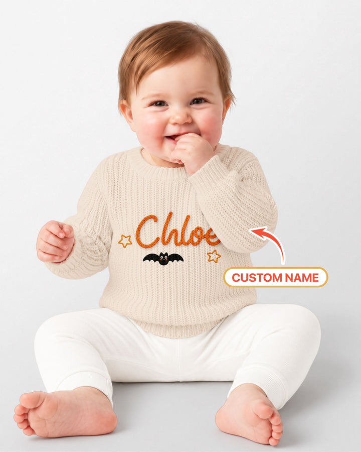 Happy Halloween Embroidered Baby Name Bamboo Knit Sweater Bubble