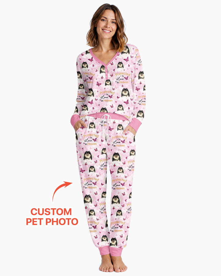 Custom Pet Photo Protected By Heaven Family Bamboo Women Pajama Set