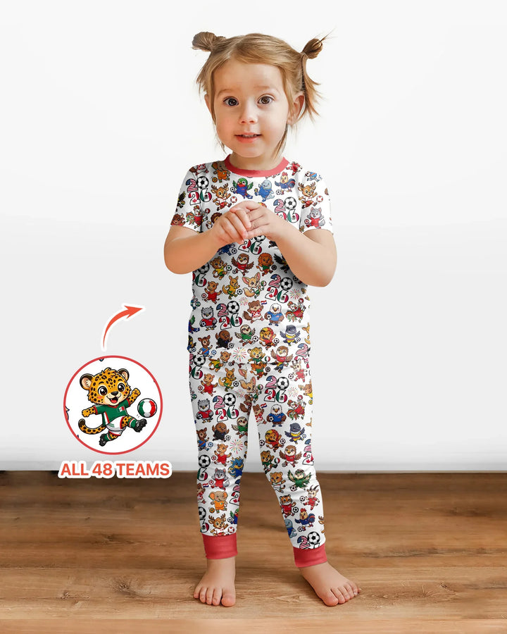 Kawaii Animals Soccer Tour 2026 Family Matching Bamboo Two Piece Short Sleeve Pajama Set