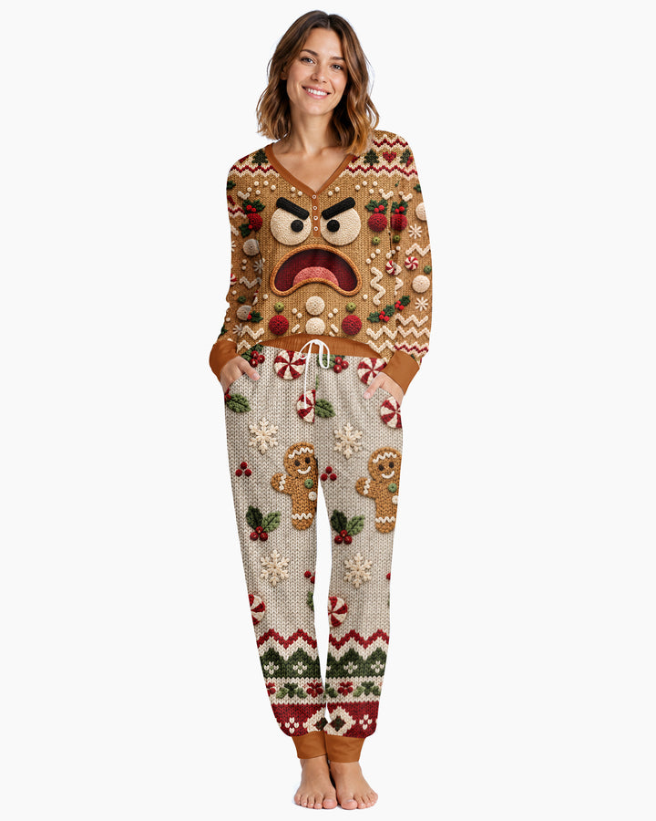 Grumpy Gingerbread Crew Bamboo Women Pajama Set