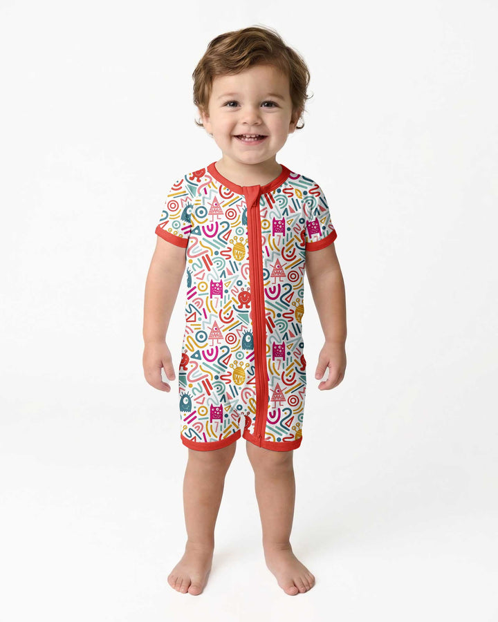 Rainbow Monster Party Bamboo Shorty Zippy