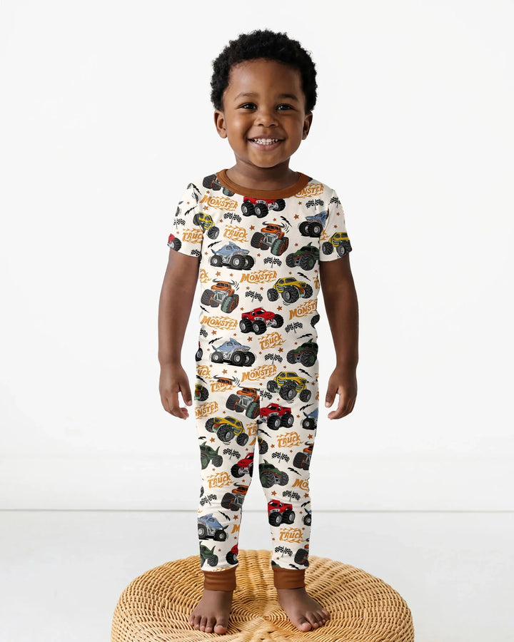 Vroom Vroom Monster Truck Bamboo Two Piece Short Sleeve Pajama Set