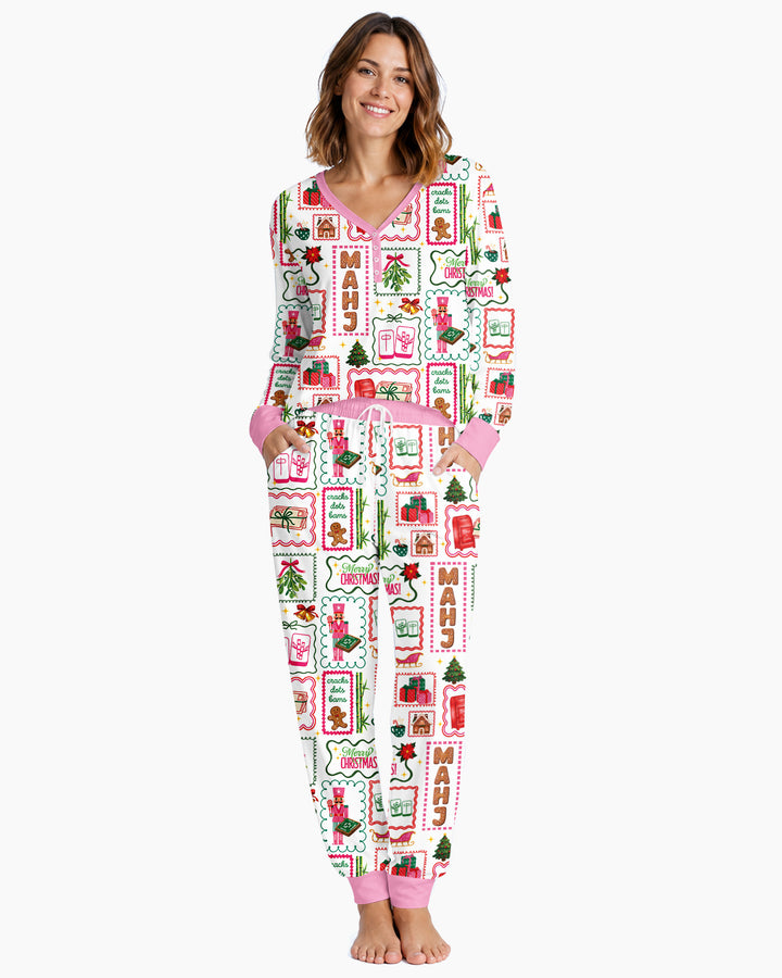 Preppy Christmas Mahjong Bamboo Women Pajama Set