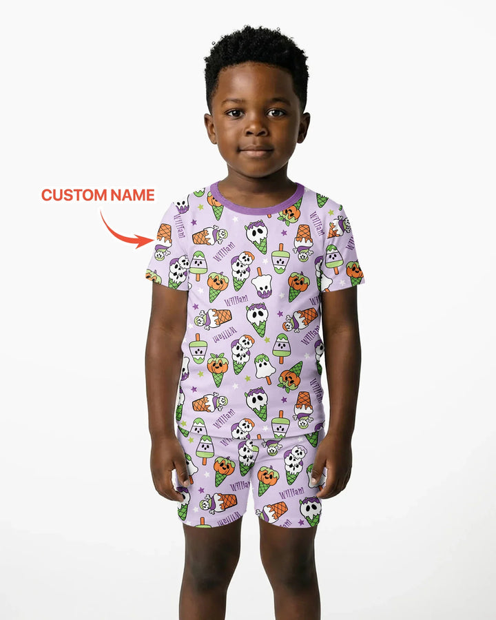 Summerween Ice cream Bamboo Two Piece Short Sleeve Shorts Pajama Set