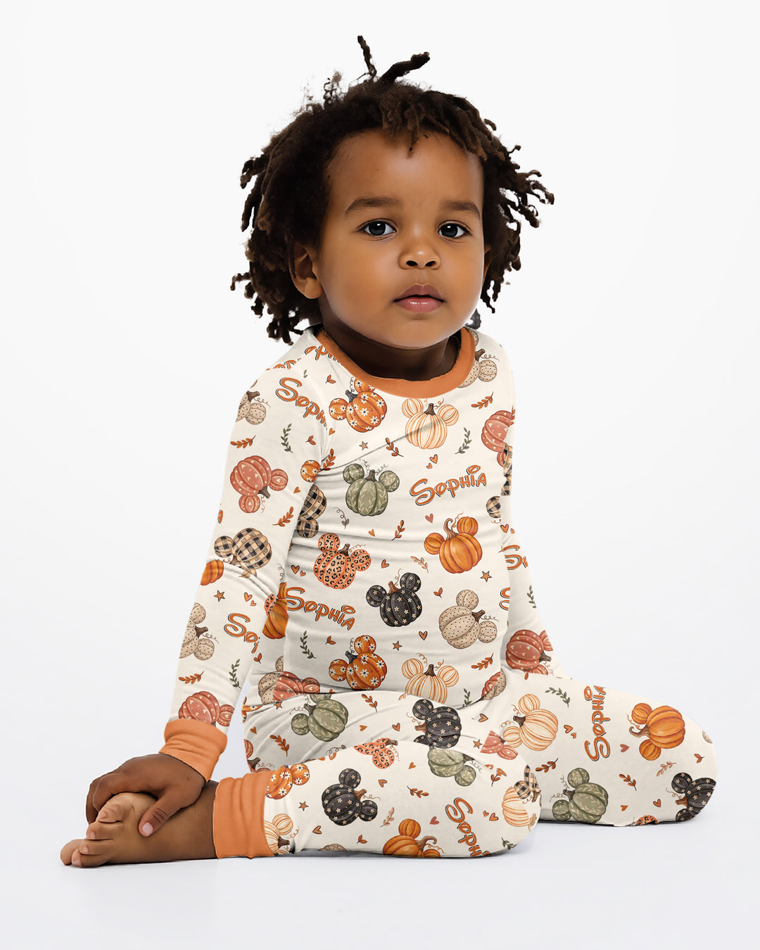 Custom Name Preppy Fall Mouse Bamboo Two Piece Long Sleeve Pajama Set