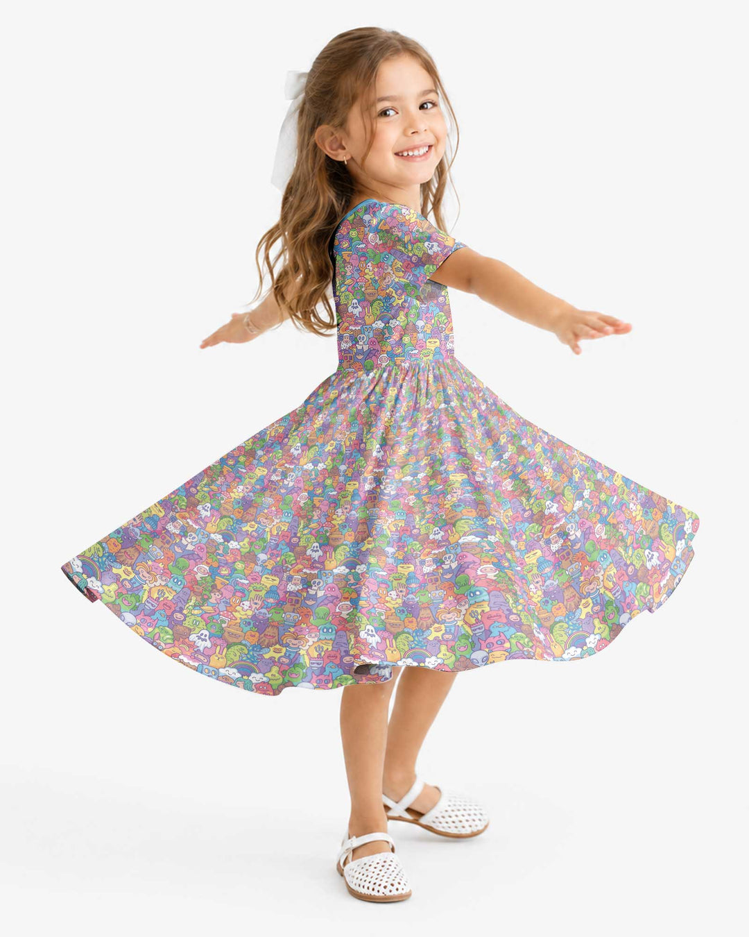 Doodle Characters Pastel Bamboo Twirl Dress