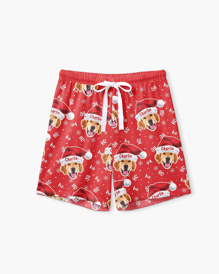 Custom Dog Photo Santa Claus Bamboo Women Short Sleeve Short Pajama Set