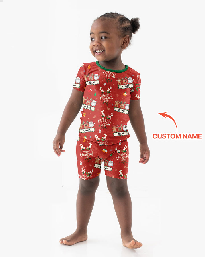 Custom Name Merry Christmas My Deer 2026 Bamboo Two Piece Short Sleeve Shorts Pajama Set