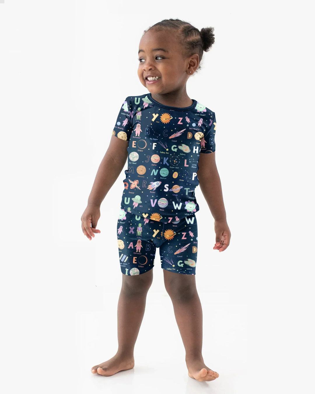 Space Alphabet Bamboo Two Piece Short Sleeve Shorts Pajama Set
