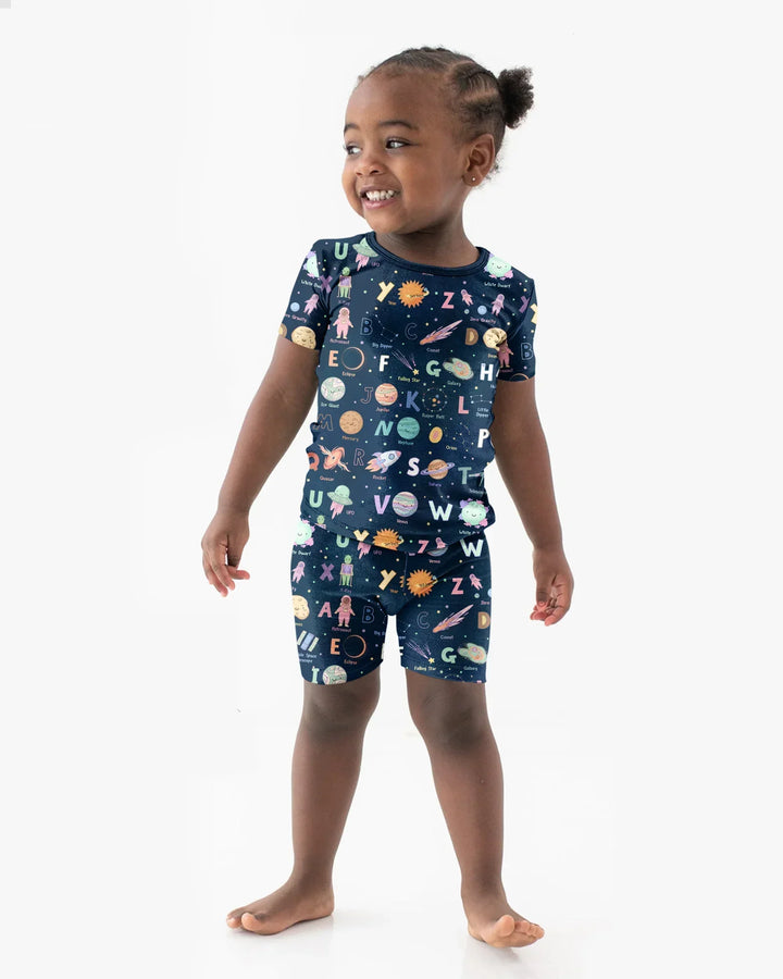 Space Alphabet Bamboo Two Piece Short Sleeve Shorts Pajama Set