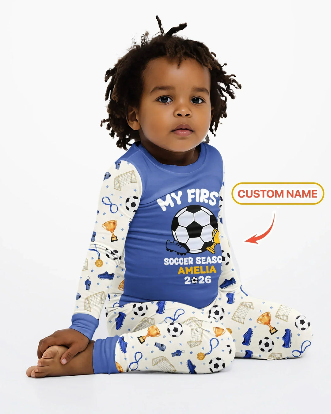 Custom Name My First Soccer Season Bamboo Two Piece Long Sleeve Pajama Set