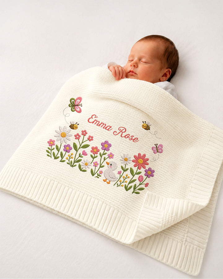 Lovely Floral Embroidered Baby Cotton Blanket