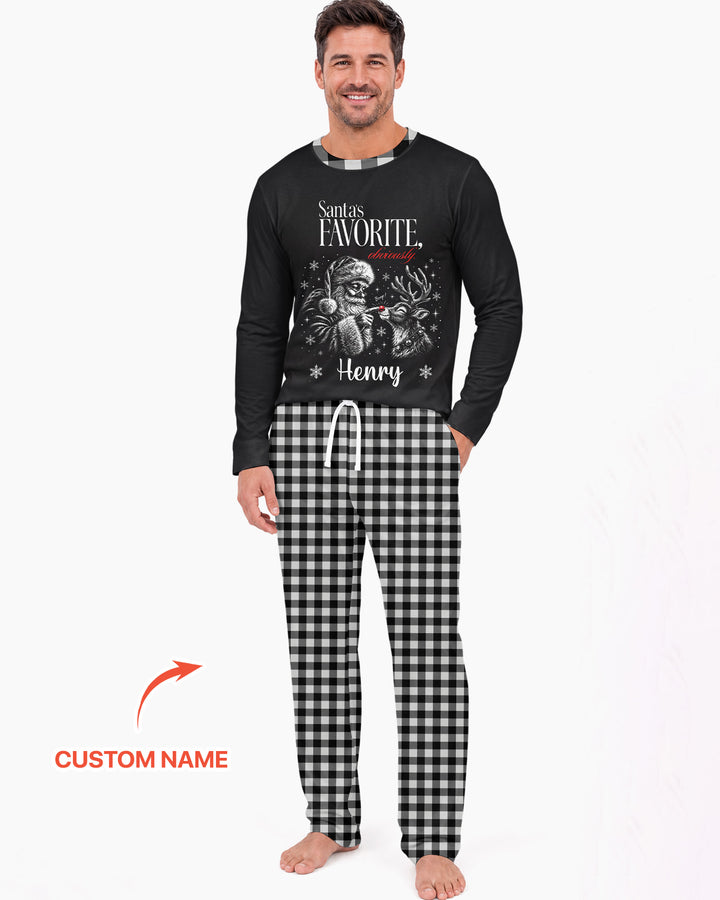 Custom Name Santa's Favorite Buffalo Plaid Bamboo Men's Pajama Set