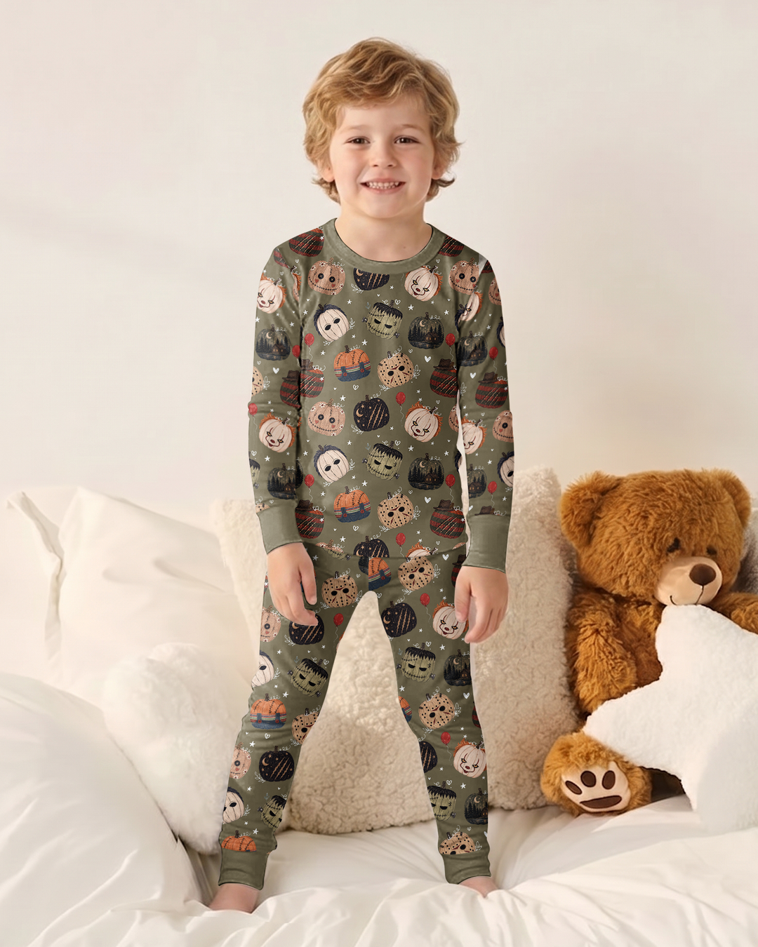 Spooky Slasher Pumpkins Bamboo Two Piece Long Sleeve Pajama Set