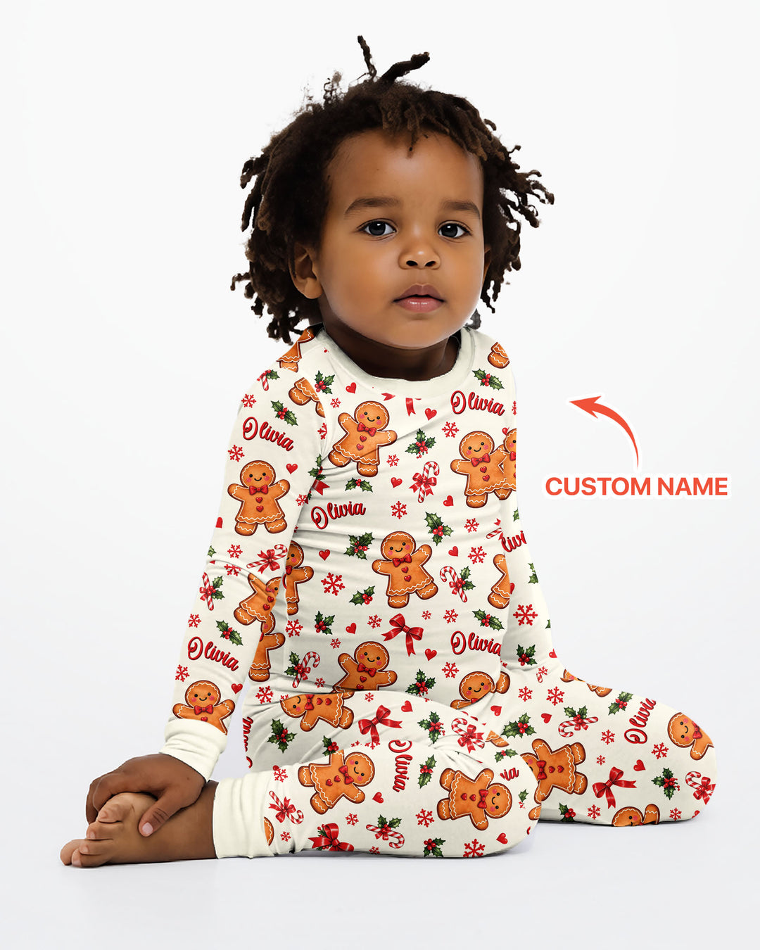 Custom Name Gingerbread Bamboo Two Piece Long Sleeve Pajama Set