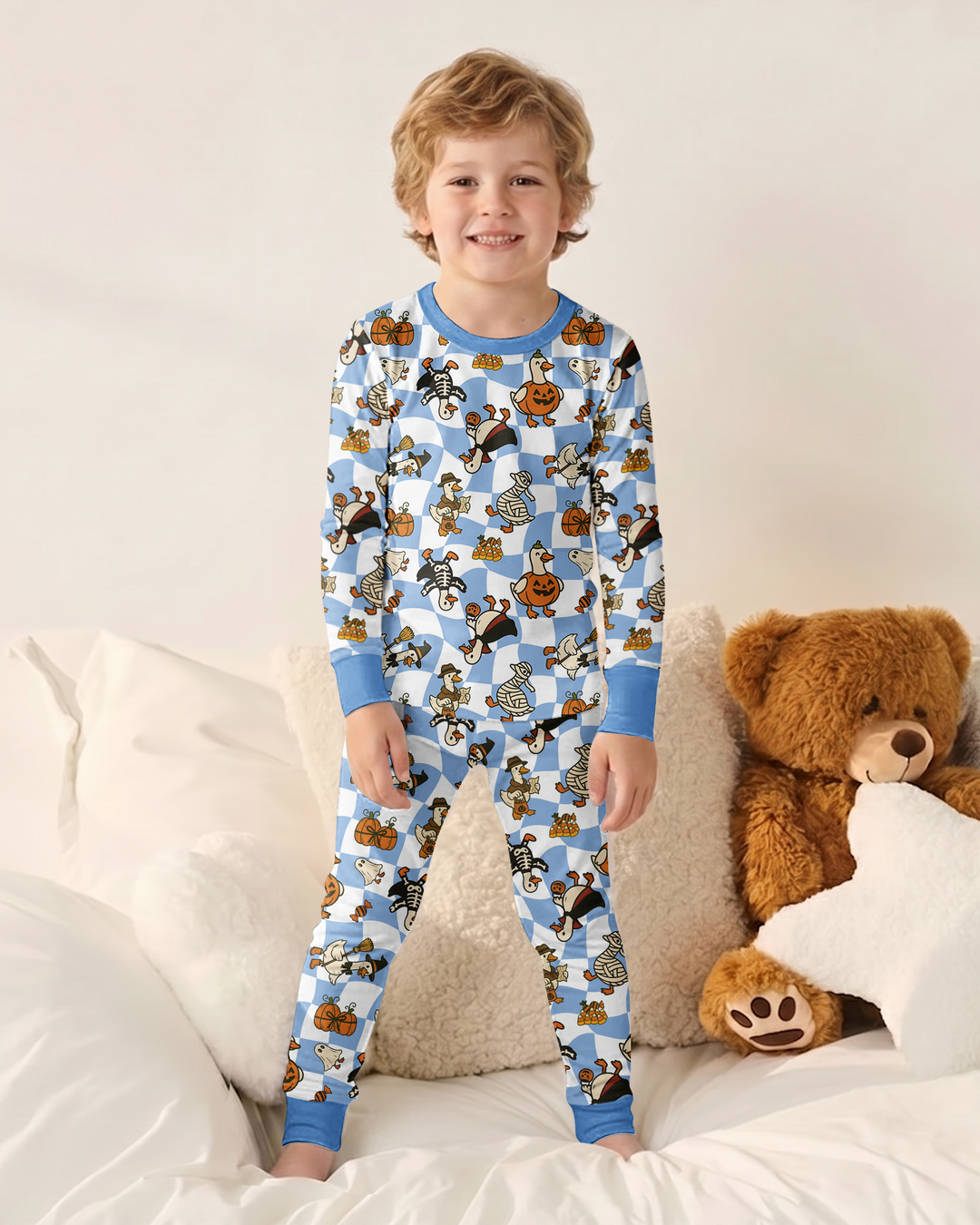 Spooky Goose Scrub Hat Bamboo Two Piece Long Sleeve Pajama Set