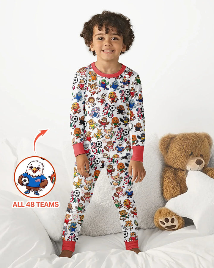 Kawaii Animals Soccer Tour 2026 Family Matching Bamboo Two Piece Long Sleeve Pajama Set