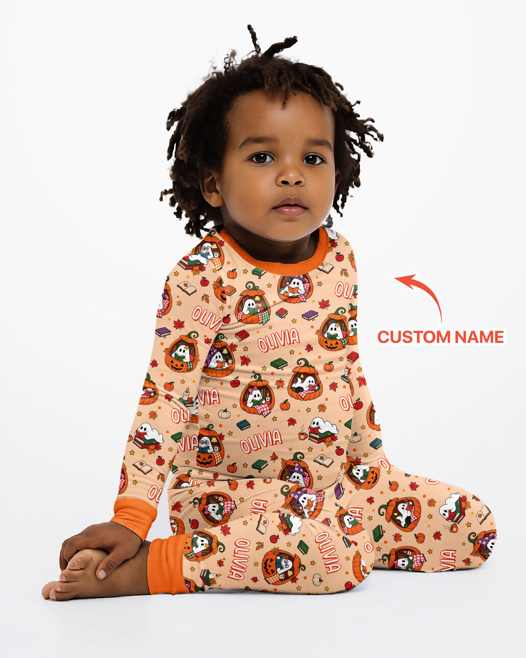 Bookish Ghost Halloween Custom Name Bamboo Two Piece Long Sleeve Pajama Set