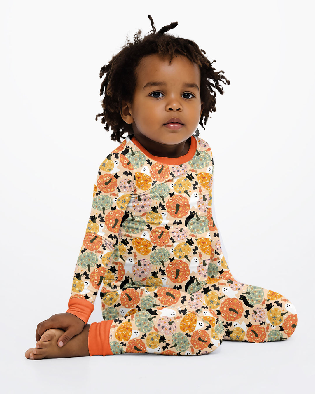 Floral Pumpkin Ghost Halloween Bamboo Two Piece Long Sleeve Pajama Set