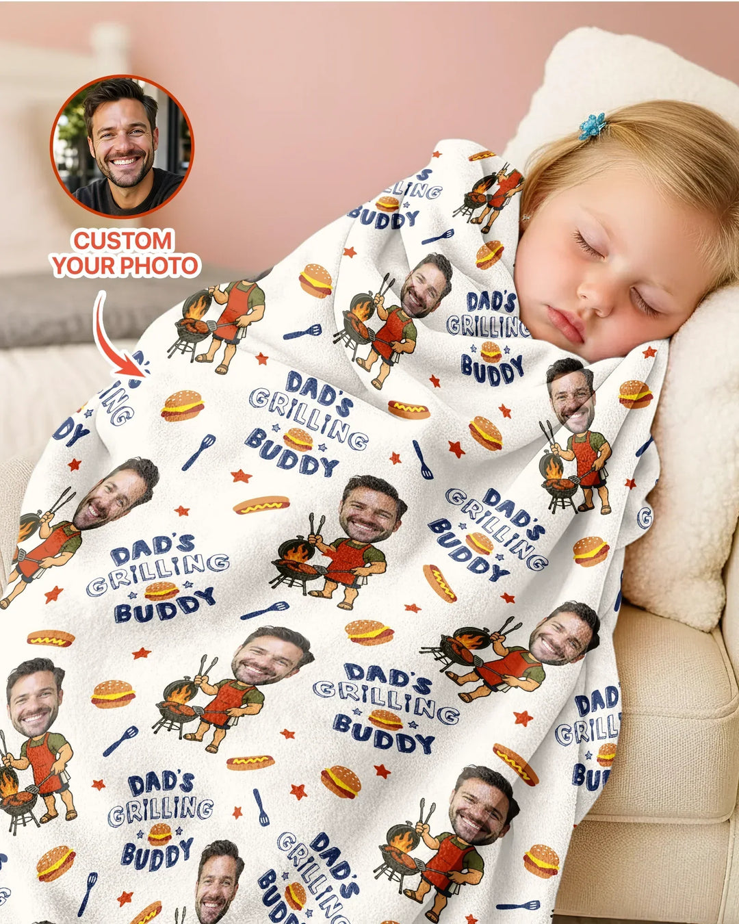Custom Photo Dad's Grilling Buddy Family Matching Bamboo Blanket