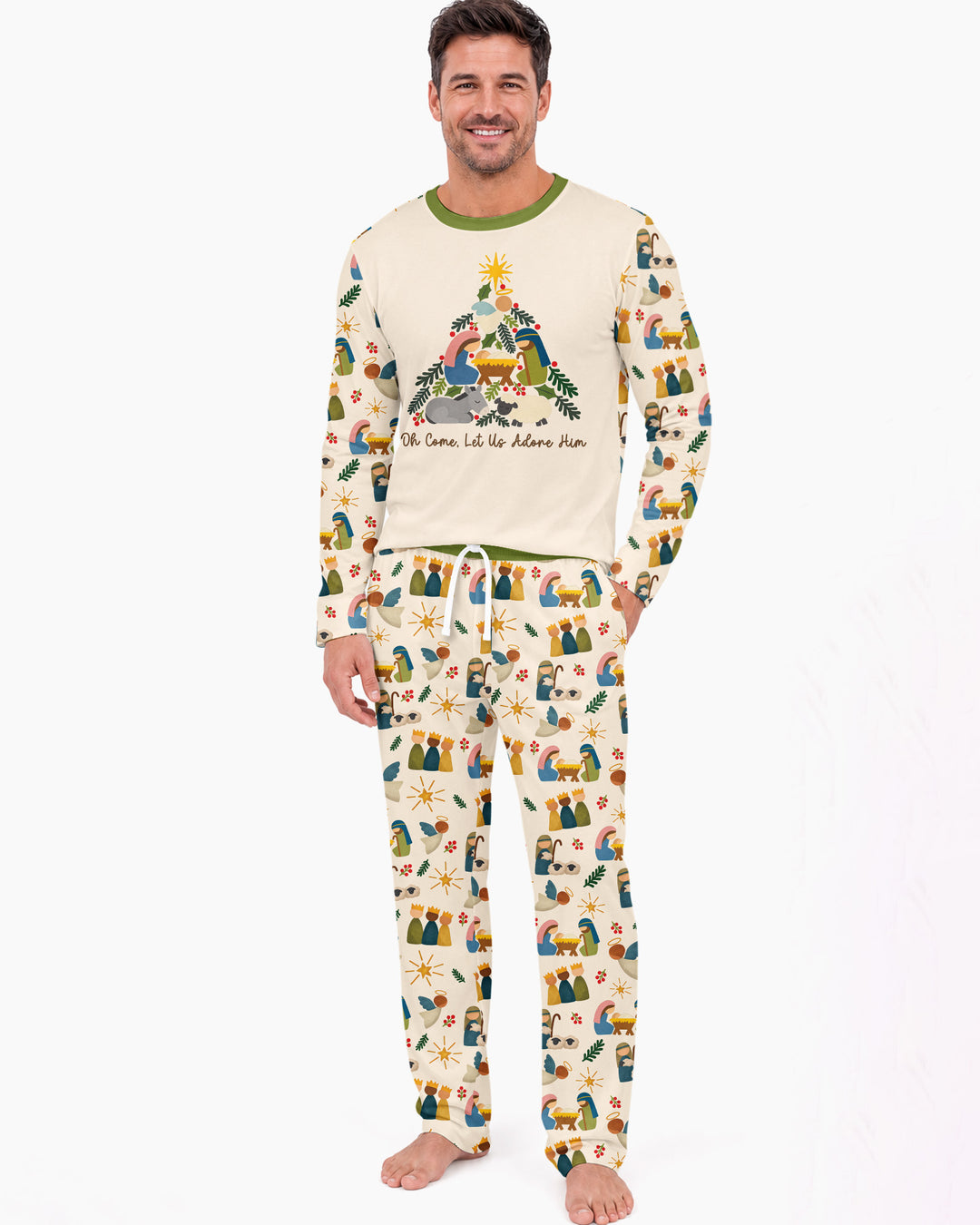 Oh Come, Let Us Adore Him Family Matching Bamboo Men's Pajama Set