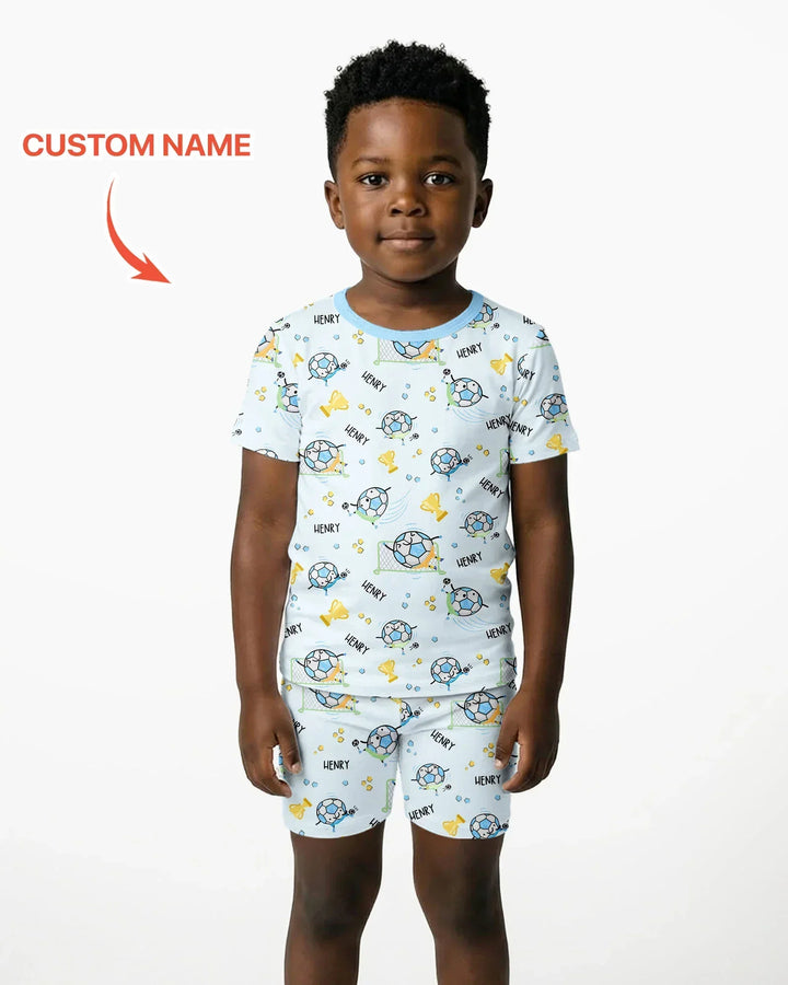 Custom Name Soccer Dad Team Matching Bamboo Two Piece Short Sleeve Shorts Pajama Set