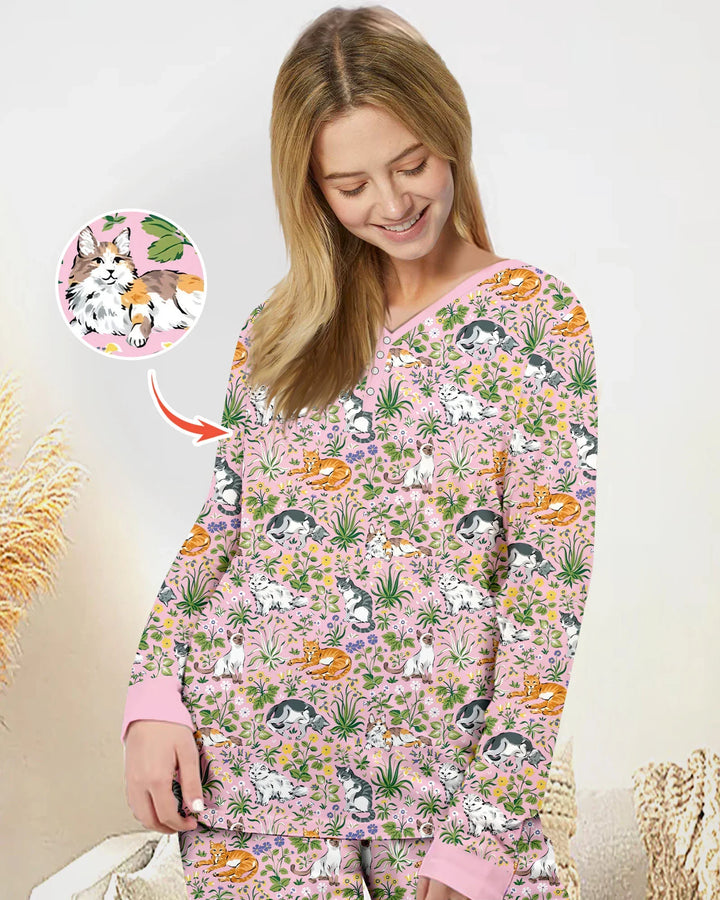 Kitten Garden Family Matching Bamboo Women Pajama Set