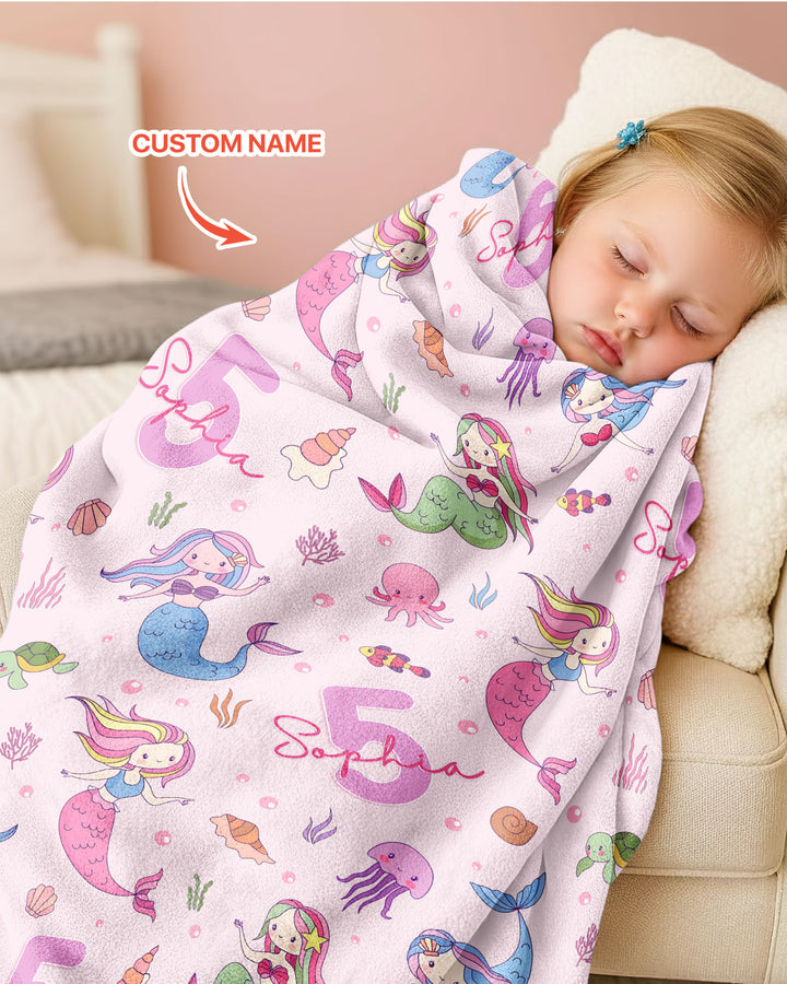 Custom Name Birthday Mermaid Bamboo Blanket