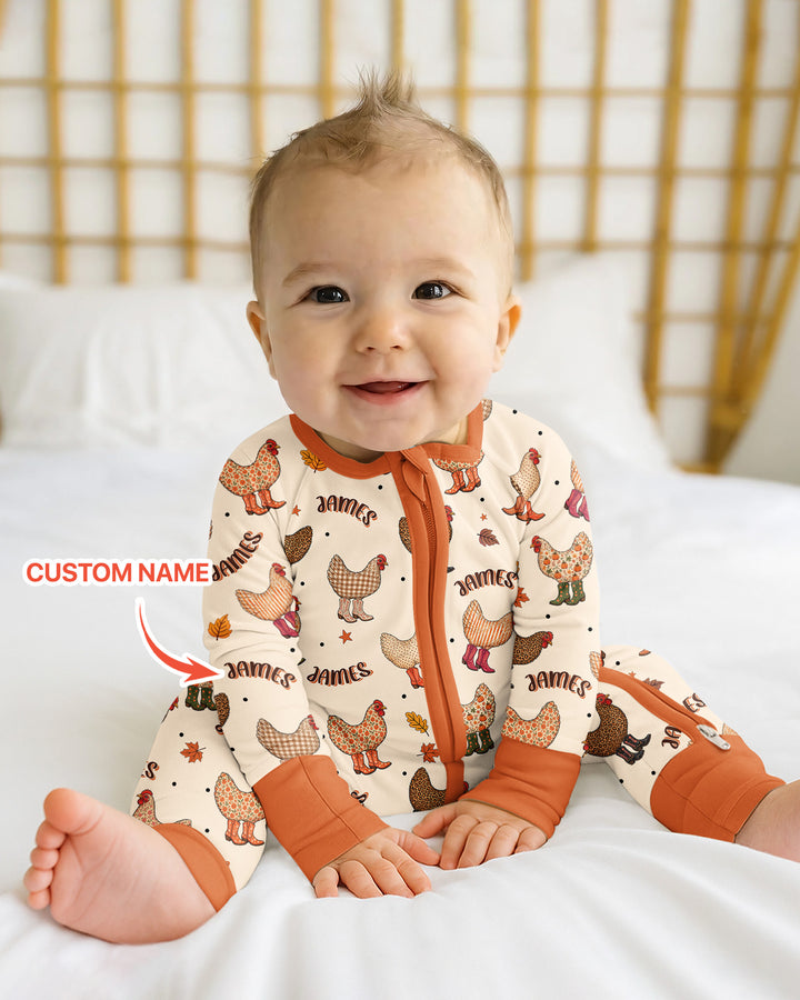 Custom Name Preppy Fall Chicken Bamboo Convertible Zippy