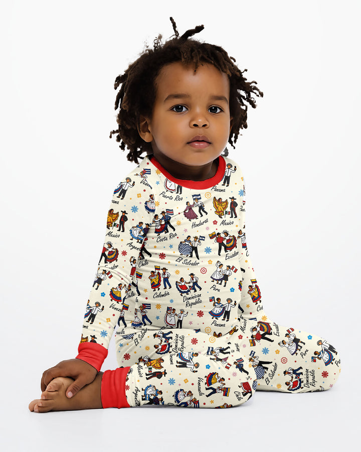 Hispanic Traditional Folkloric Dress Bamboo Two Piece Long Sleeve Pajama Set