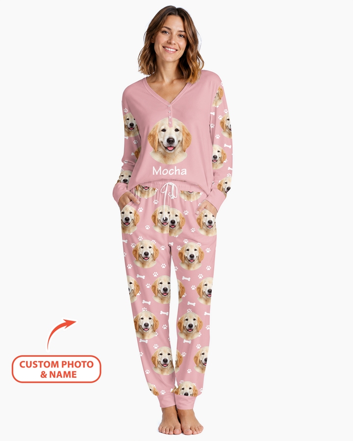 Custom Photo Pet Faces Pajamas Bamboo Women Pajama Set