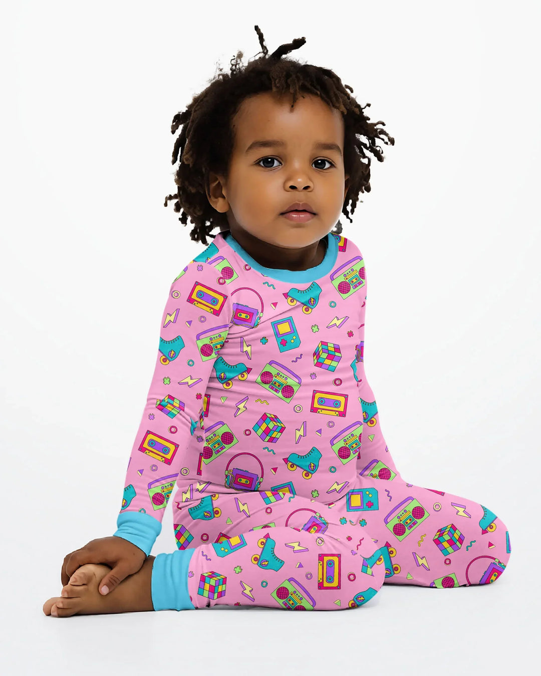 80s Retro Neon Bamboo Two Piece Long Sleeve Pajama Set