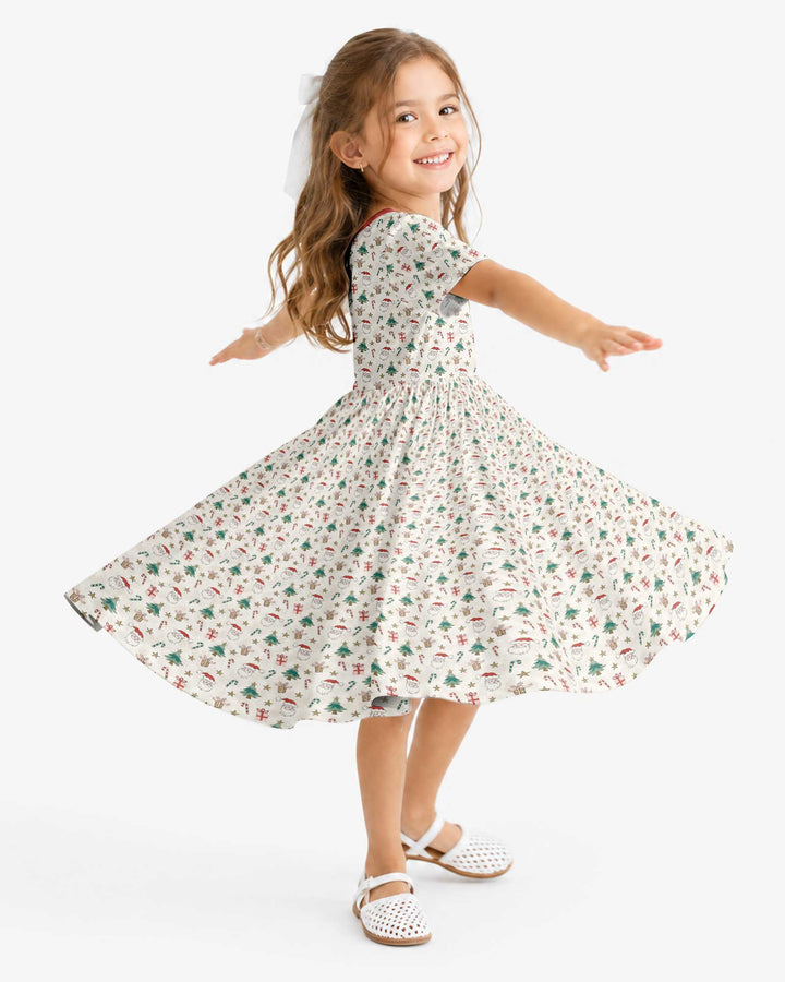 Vintage Santa Christmas Doodles Bamboo Twirl Dress