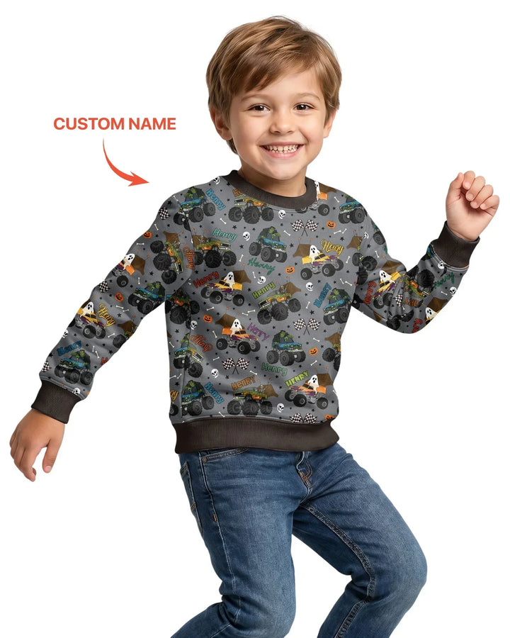 Custom Name Halloween Creepy Crusher Family Matching Bamboo Crewneck Sweatshirt