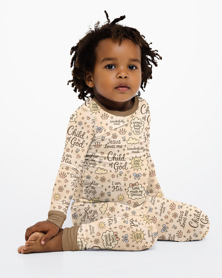 Child Of God Jesus Loves Me Bamboo Two Piece Long Sleeve Pajama Set
