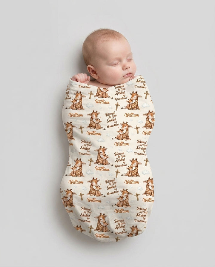 Custom Name Blessed By God Spoiled By Grandma Swaddle Blanket