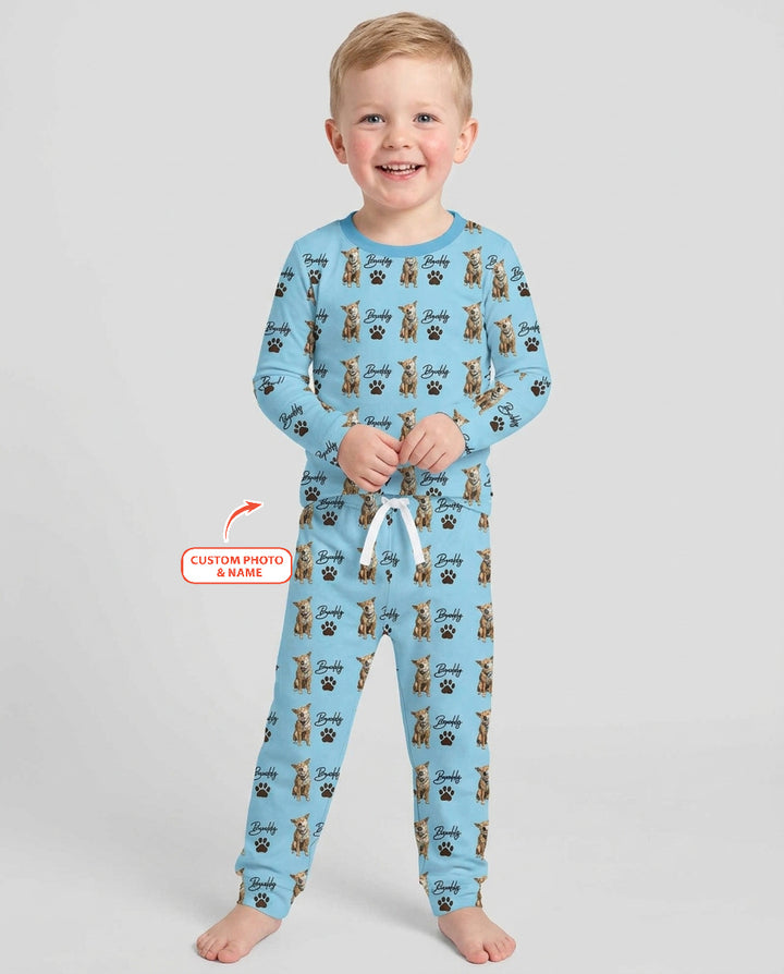 Personalized Pet Portrait Bamboo Two Piece Long Sleeve Pajama Set