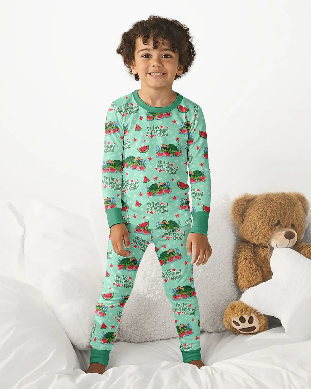 Watermelon Turtle Family Matching Bamboo Two Piece Long Sleeve Pajama Set