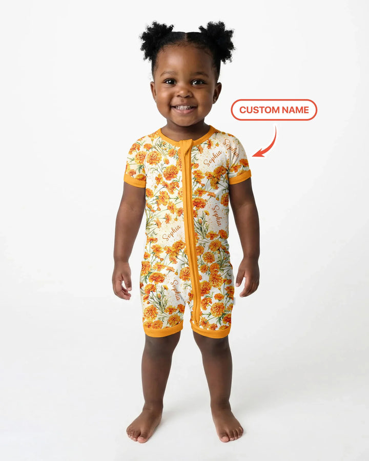 Custom Name Birth Month Flowers Bamboo Shorty Zippy
