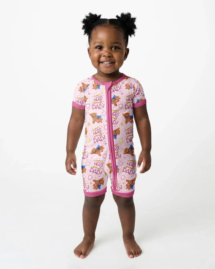 I Have A Hero Daddy & Me Matching Bamboo Shorty Zippy