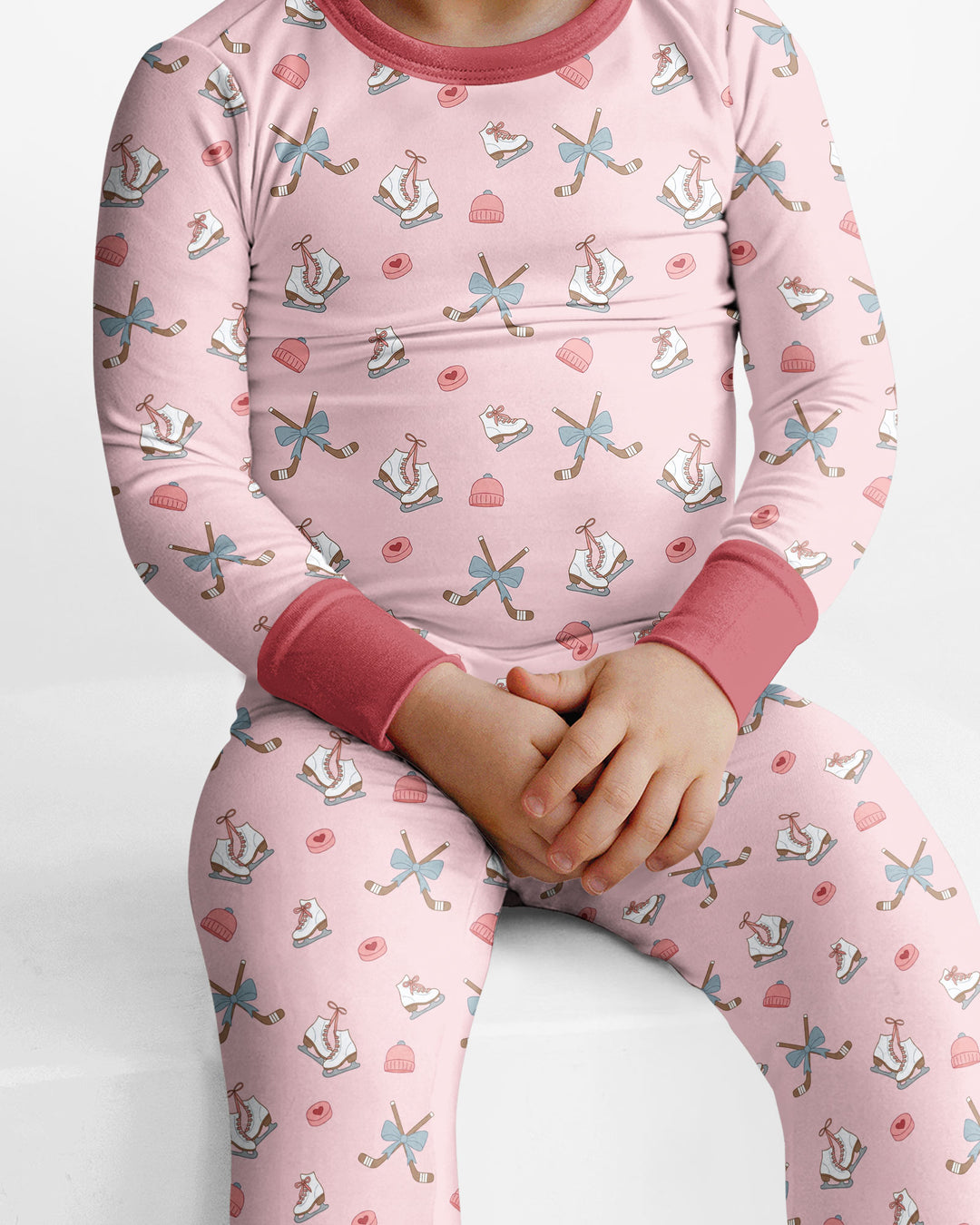Girly Hockey Pink Bamboo Two Piece Long Sleeve Pajama Set