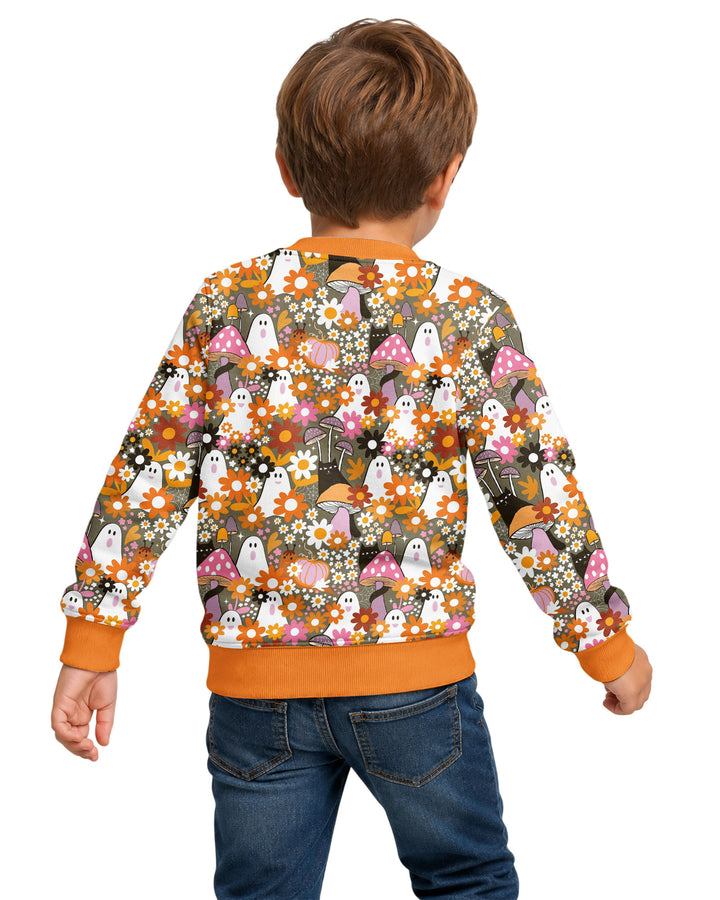 Retro Ghost Mushroom Floral Halloween Bamboo Crewneck Sweatshirt