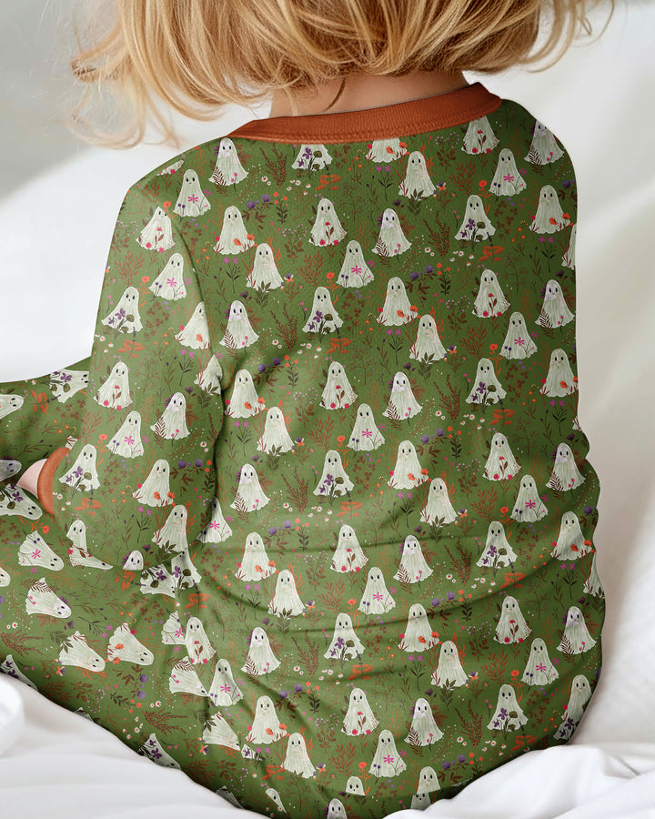 Cute Ghost Halloween Moss Green Floral Bamboo Convertible Zippy
