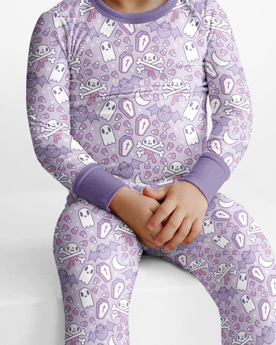 Cute Ghost Halloween Pastel Purple Spooky Bamboo Two Piece Long Sleeve Pajama Set